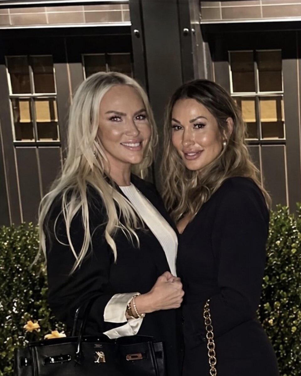 Lisa and Katarina, the founders of Romi Couture, at dinner